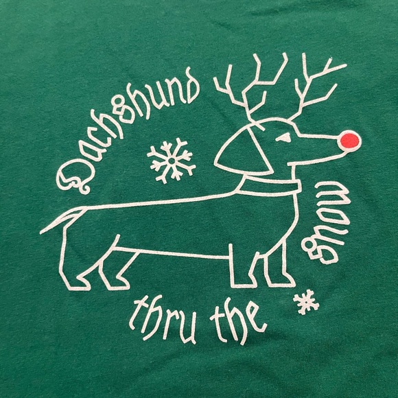 Green Kids Tee with Reindeer Dachshund Design - Picture 3 of 3